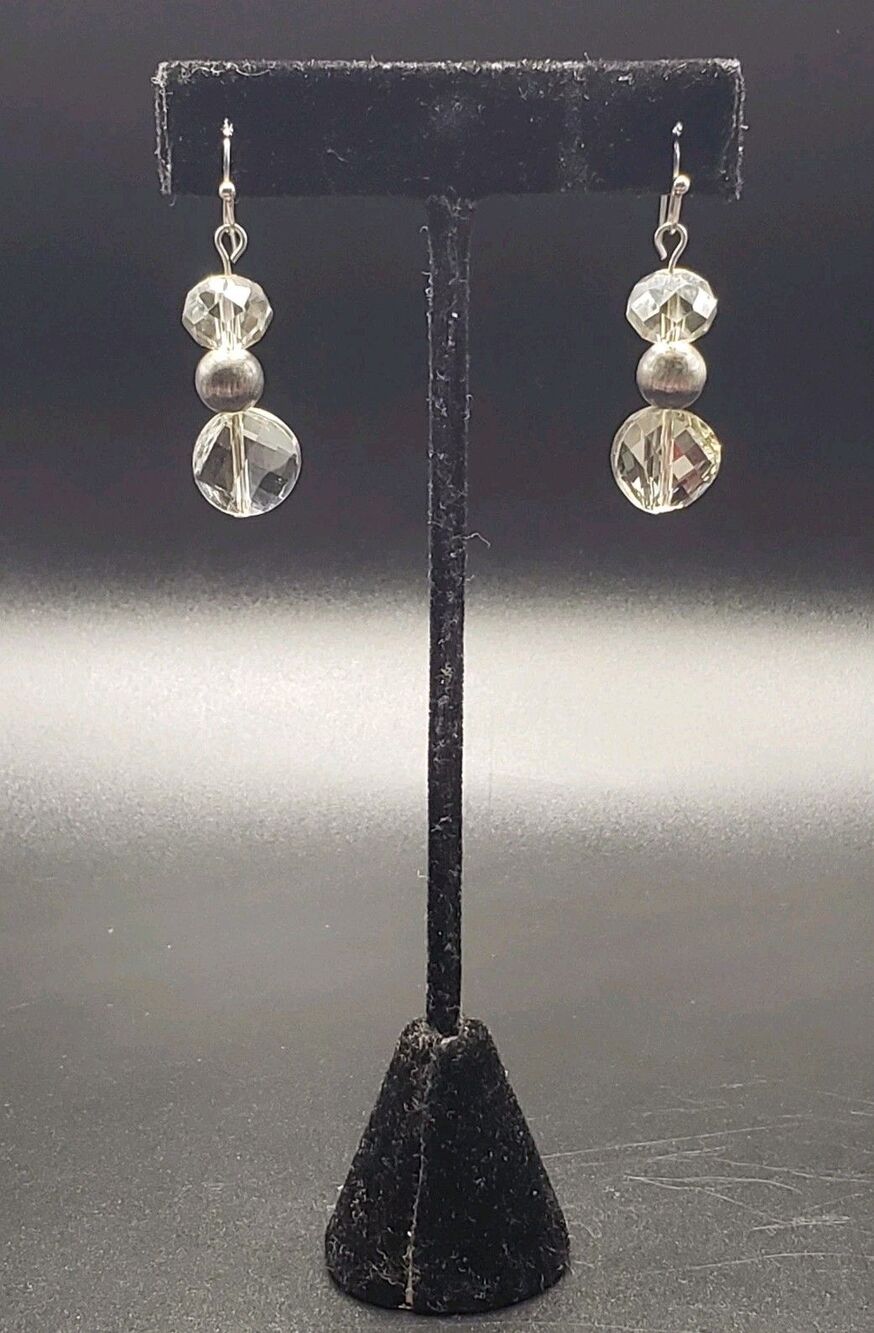 Clear And Gray Glass Beaded Costume~Dangle~Drop Fashion Earrings Handcrafted USA